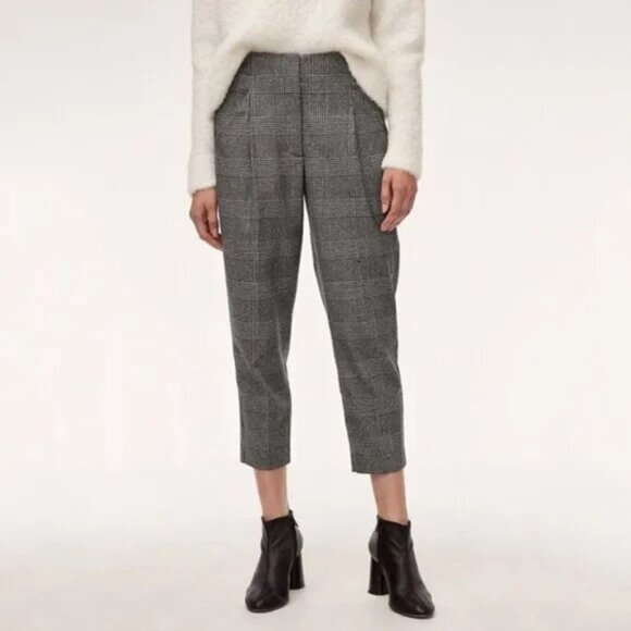 Aritzia Wilfred Gimont Pant Plaid Wool Crop Trousers Straight Leg checkered 6 - Picture 1 of 16